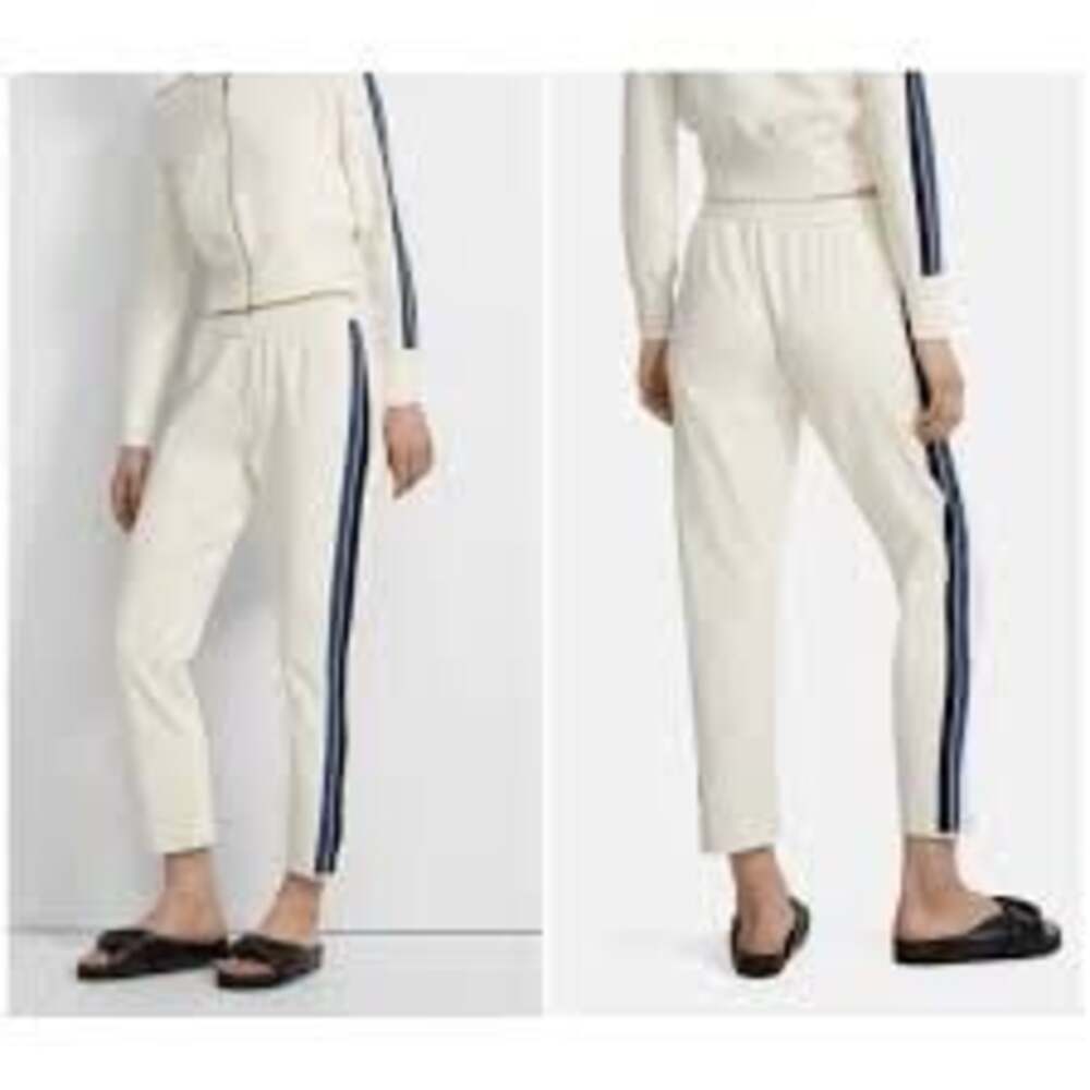 Theory Off White Knit Track Pants with Side Stripe Petite P